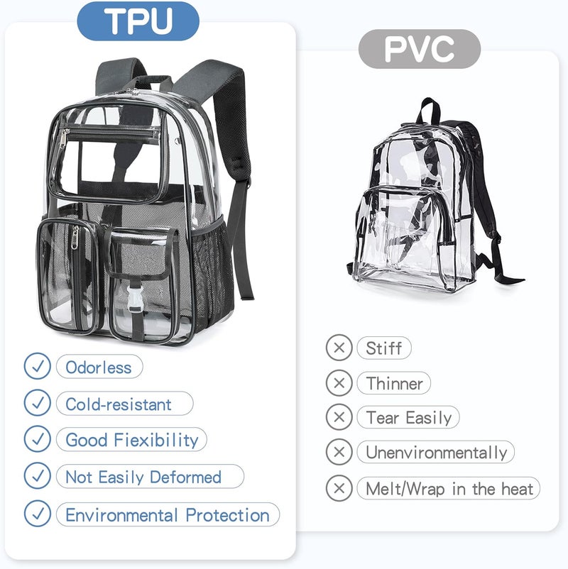 Cusangel Clear Dark Gray Backpack, Heavy Duty Men Clear BookBag,16inch TPU Large Capacity See Through Backpack for Sport Events,transparent plastic Travel,Work School,stadiums - Image 5